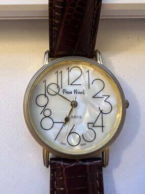 Pierre Nicol Whimsical Numeral Watch – Brown Leather Strap